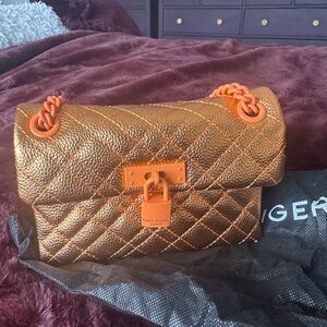 Kurt Geiger Mini Brixton Metallic Orange Quilted Shoulder Bag